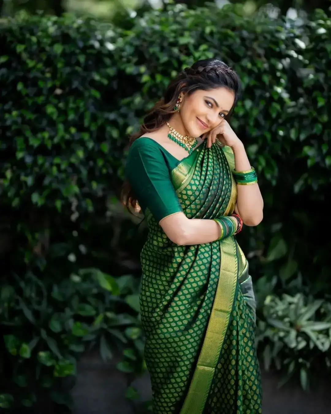 South Indian Actress Athulya Ravi in Traditional Green Saree